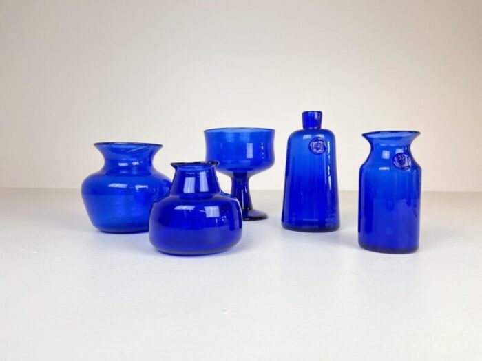 collection of five blue vases by erik hoglund sweden 1960s set of 5 4