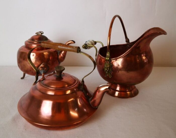 copper tableware set 1950s set of 3 1