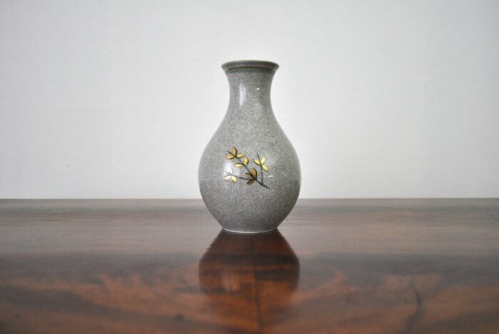 craquele glaze porcelain vase in gold green on grey from lyngby porcelain 1930s 3