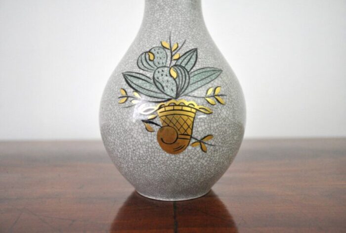 craquele glaze porcelain vase in gold green on grey from lyngby porcelain 1930s 4