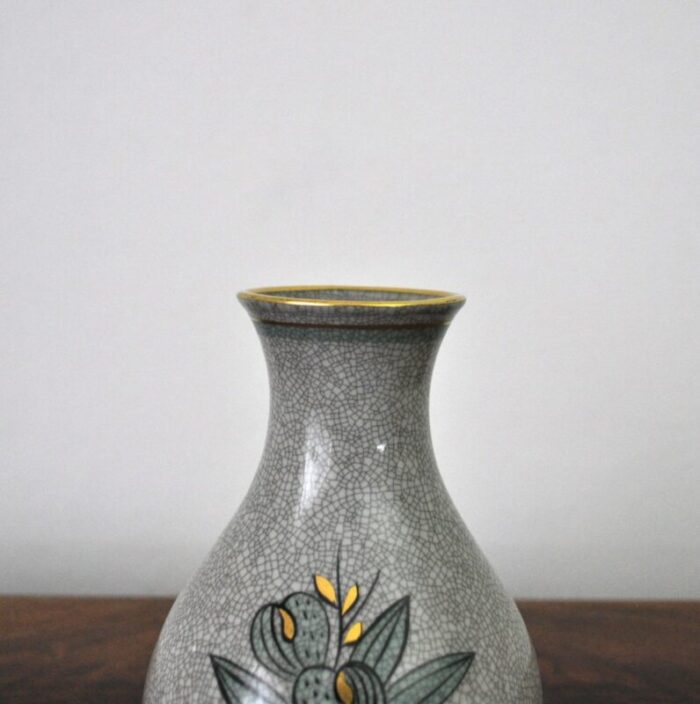 craquele glaze porcelain vase in gold green on grey from lyngby porcelain 1930s 5