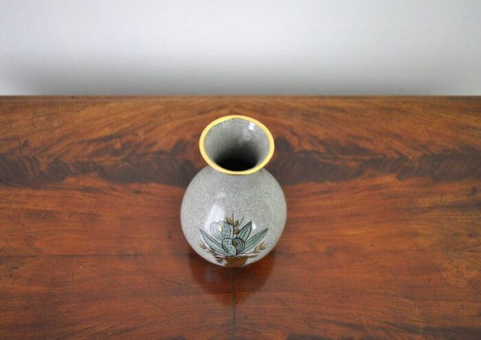 craquele glaze porcelain vase in gold green on grey from lyngby porcelain 1930s 6