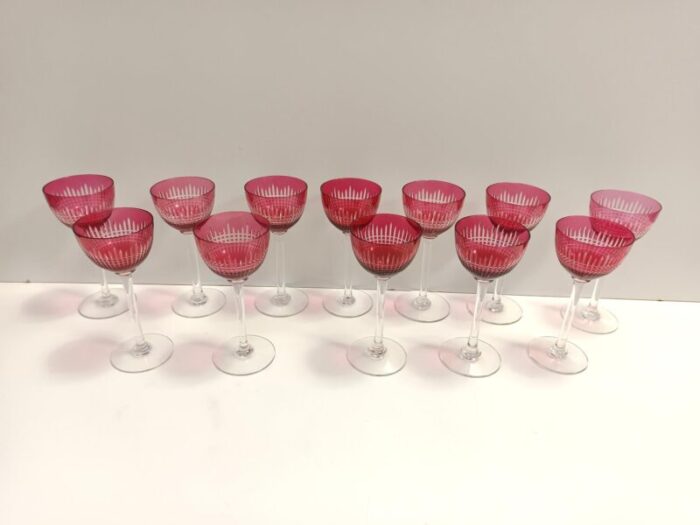 crimson crystal drinking glasses attributed to val saint lambert 1960s set of 12 1490