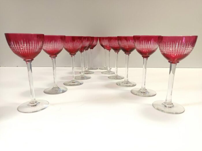 crimson crystal drinking glasses attributed to val saint lambert 1960s set of 12 8729