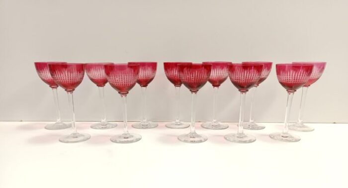 crimson crystal drinking glasses attributed to val saint lambert 1960s set of 12 9095