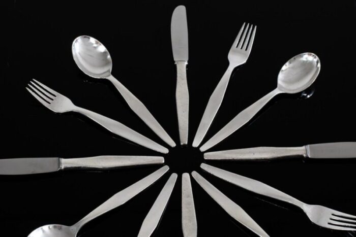 cutlery set for six people in silver nickel by gio ponti for krupp italy 1950s set of 18 8