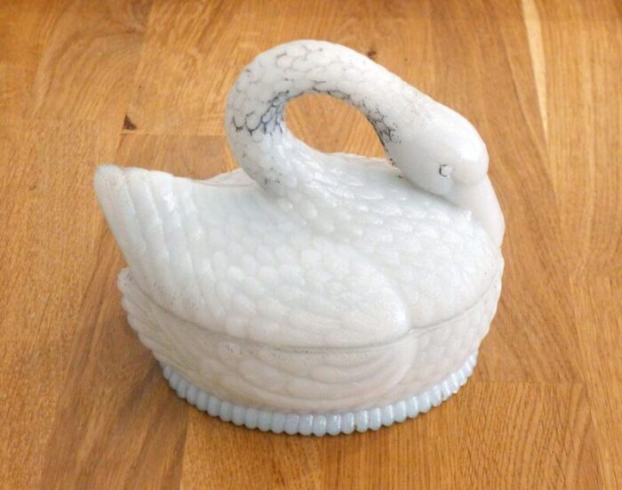 cygne butter box in white opalin glass by vallerysthal 1890s 1