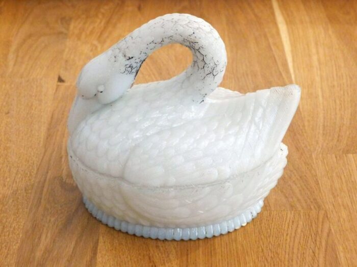 cygne butter box in white opalin glass by vallerysthal 1890s 9