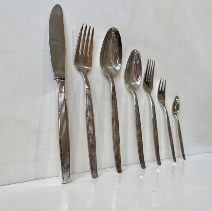 danish modern silver plated capri cutlery for 12 by kr j andersen 1960s set of 89 1