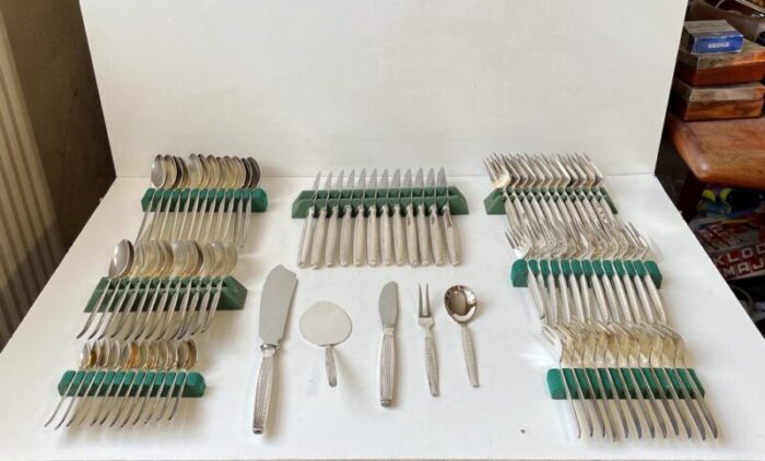 danish modern silver plated capri cutlery for 12 by kr j andersen 1960s set of 89 2