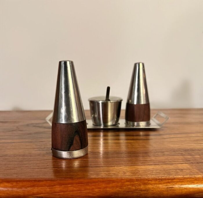 danish rosewood silver cruet set by arne jacobsen for stelton denmark 1962 set of 6 3