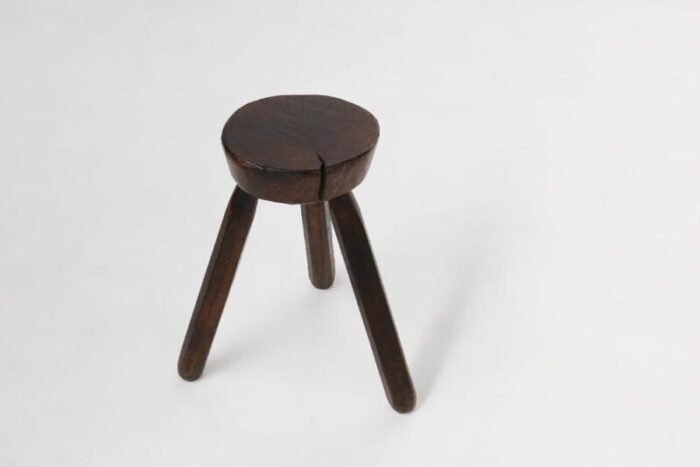 dark wooden tripod stool france 1890s 0616