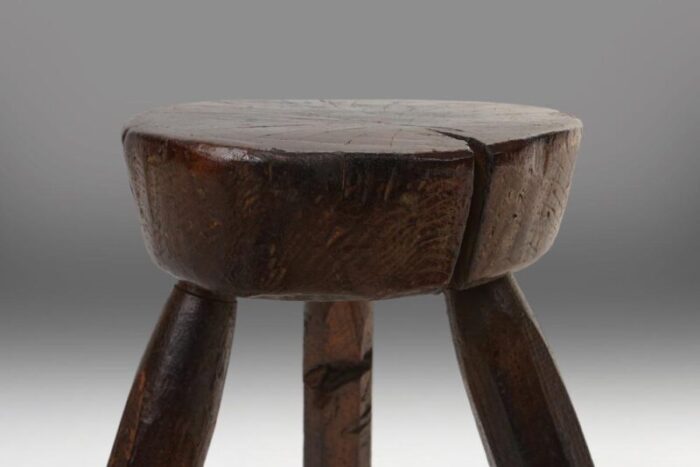 dark wooden tripod stool france 1890s 1643