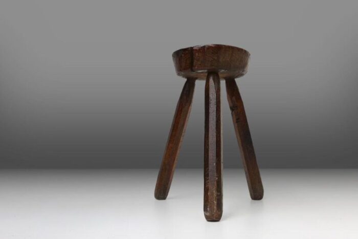 dark wooden tripod stool france 1890s 4184