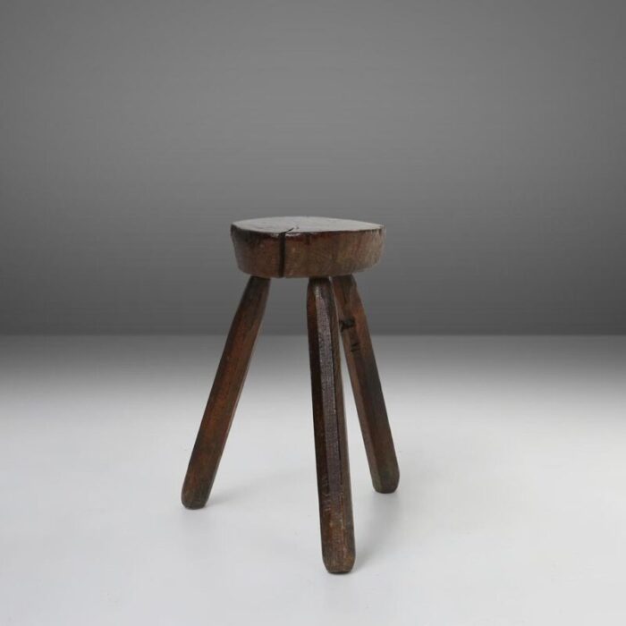 dark wooden tripod stool france 1890s 9131