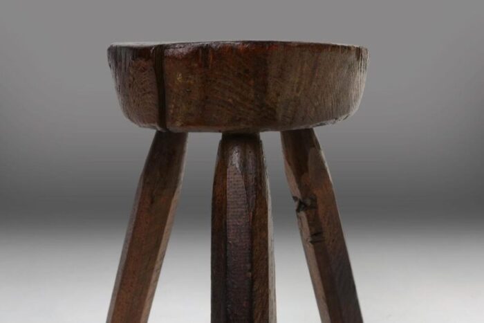 dark wooden tripod stool france 1890s 9394