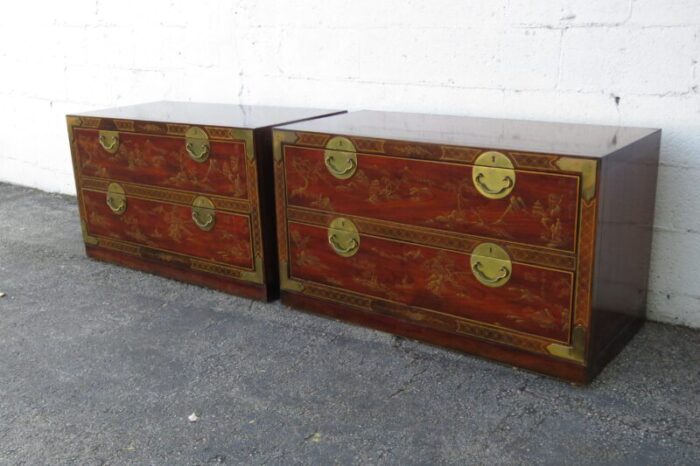 drexel campaign chinoiserie hollywood regency large nightstands small dressers a pair 2134