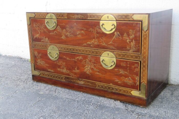 drexel campaign chinoiserie hollywood regency large nightstands small dressers a pair 4862