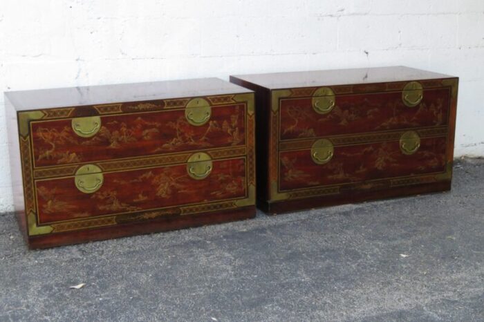 drexel campaign chinoiserie hollywood regency large nightstands small dressers a pair 5189