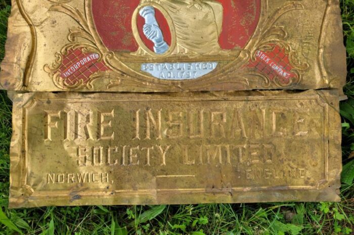 early 1900s norwich union fire insurance society limited norwich england established a d 1797 embossed metal sign building marker 5388