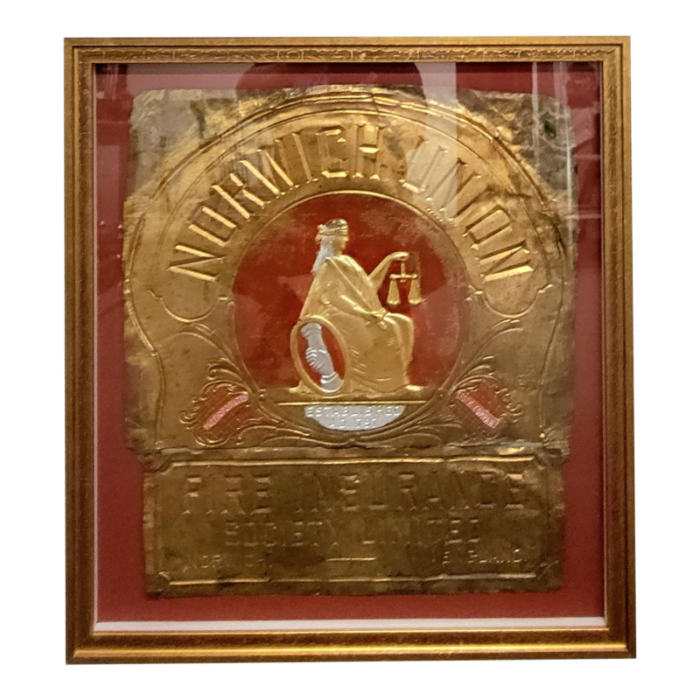 early 1900s norwich union fire insurance society limited norwich england established a d 1797 embossed metal sign building marker 6389