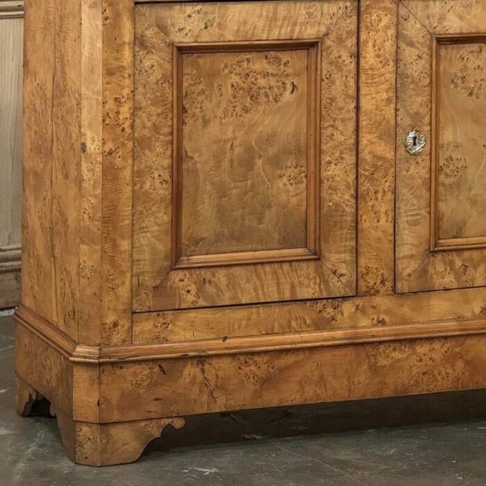 early 19th century french charles x burl fruitwood buffet with carrara marble top 5337