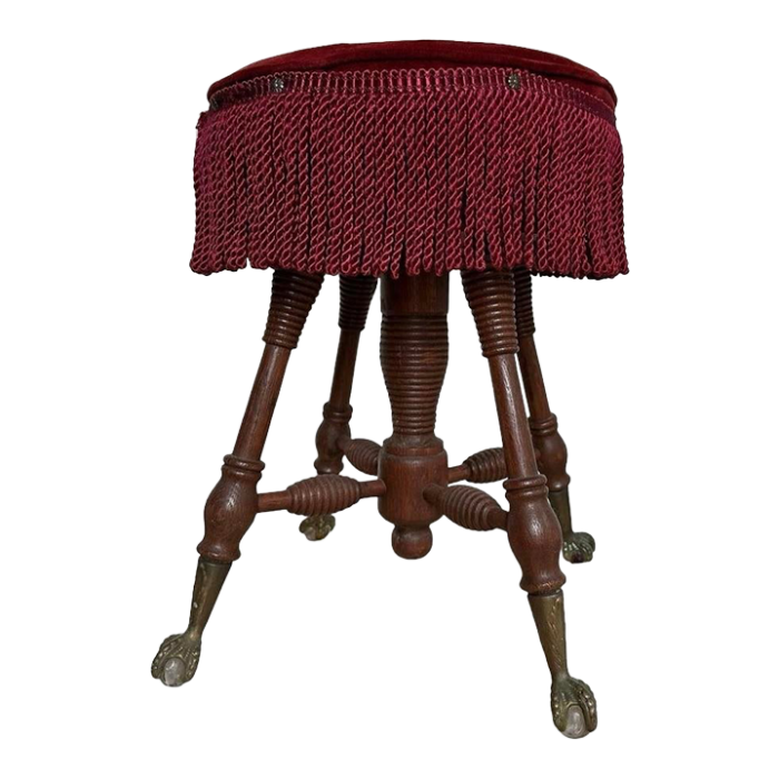 early 20th century antiquue height piano stool with antique pins and fringe 6842