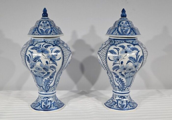 early 20th century delft earthenware vases 1890s set of 2 1