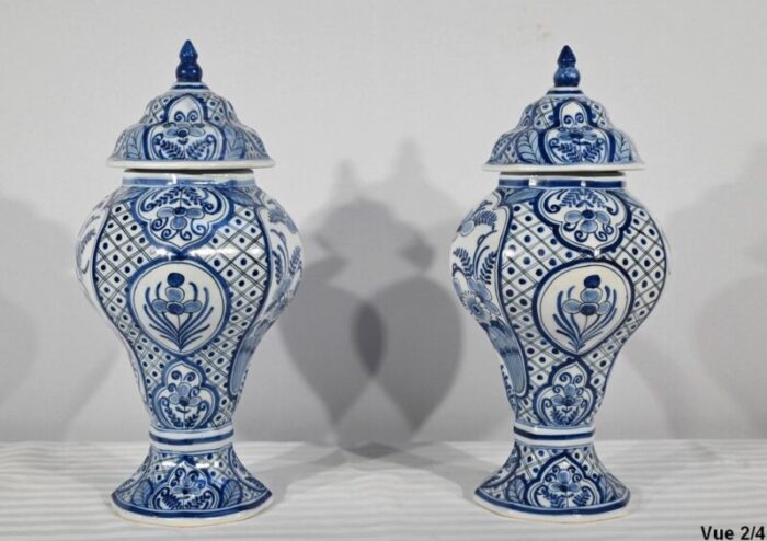 early 20th century delft earthenware vases 1890s set of 2 14