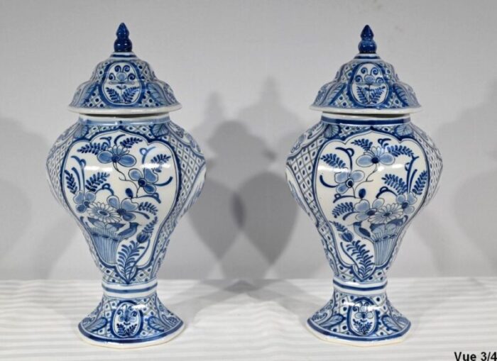 early 20th century delft earthenware vases 1890s set of 2 17