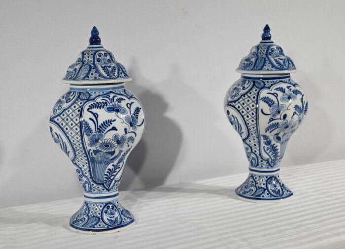 early 20th century delft earthenware vases 1890s set of 2 2