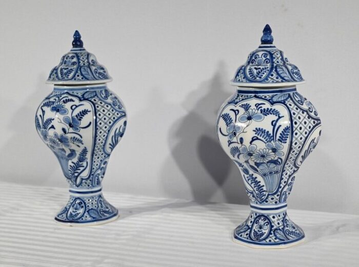 early 20th century delft earthenware vases 1890s set of 2 3