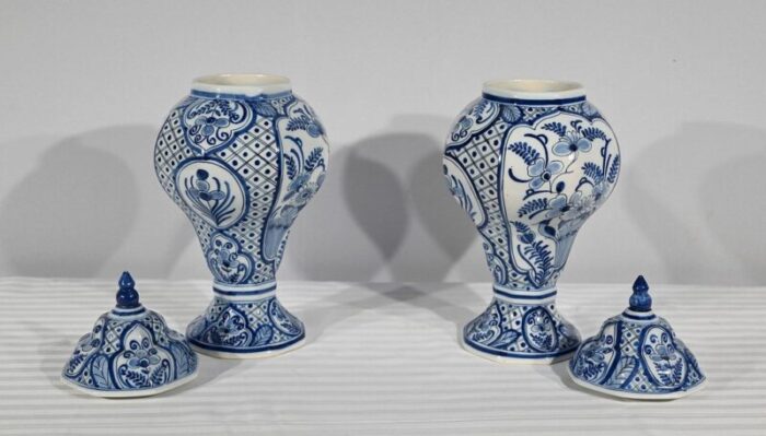 early 20th century delft earthenware vases 1890s set of 2 4