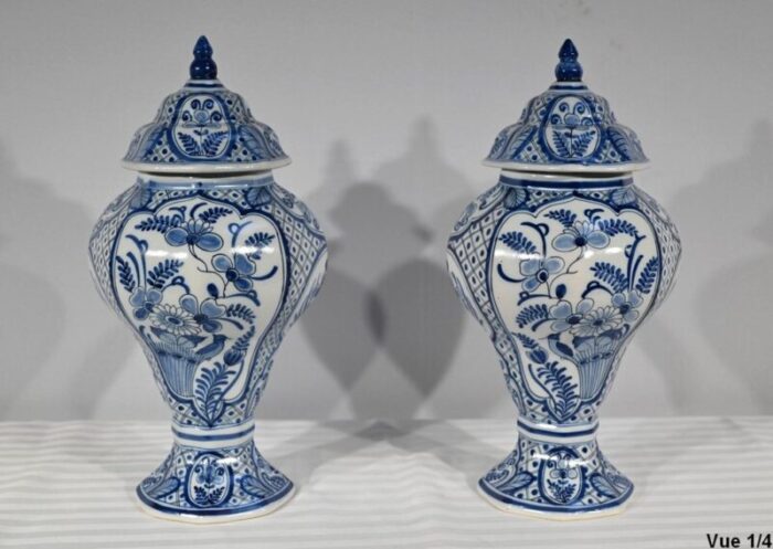 early 20th century delft earthenware vases 1890s set of 2 6