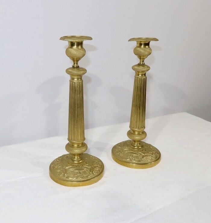 early 20th century empire brass candleholders set of 2 2