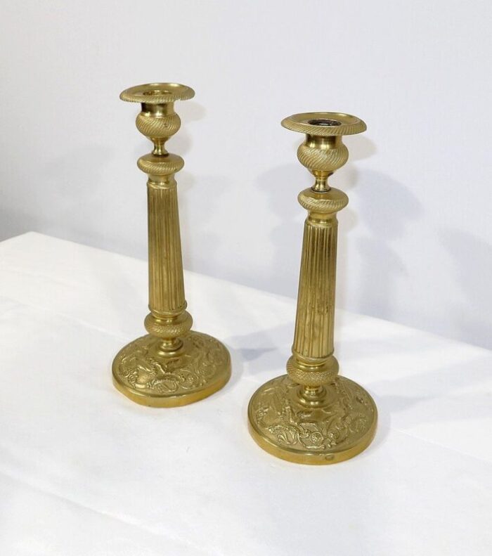 early 20th century empire brass candleholders set of 2 3