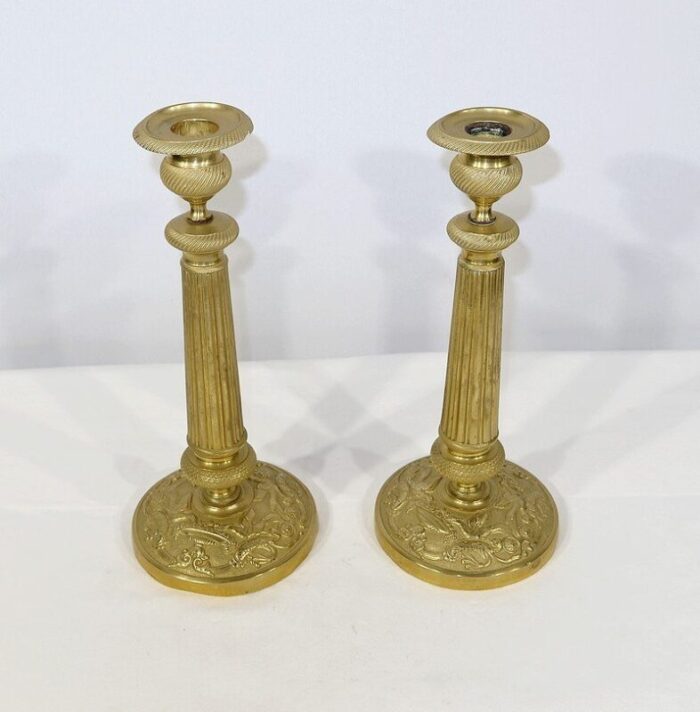 early 20th century empire brass candleholders set of 2 4