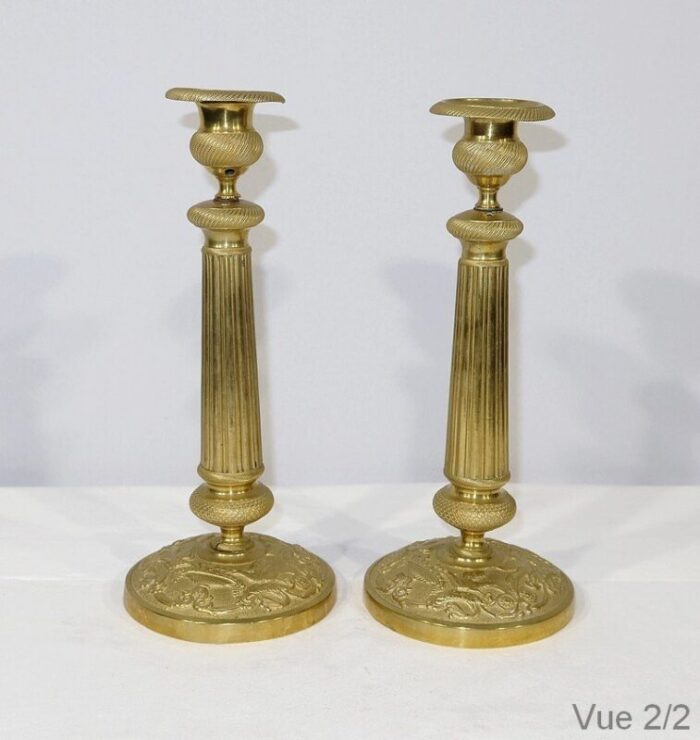 early 20th century empire brass candleholders set of 2 6