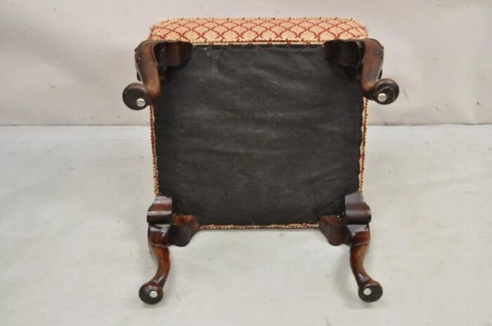 early 20th century english queen anne style carved walnut square upholstered ottoman footstool 4781