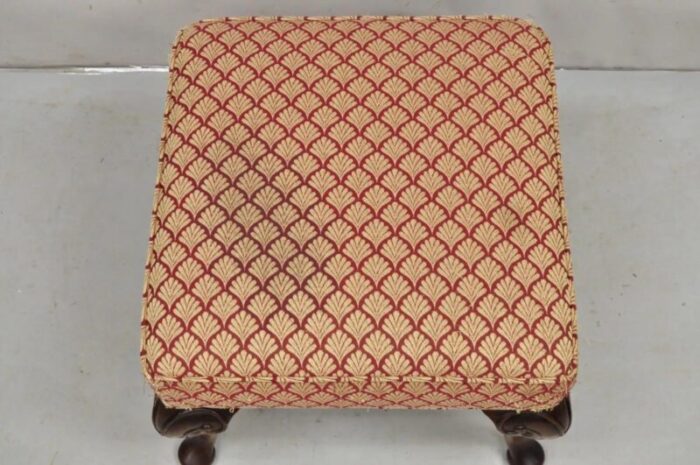 early 20th century english queen anne style carved walnut square upholstered ottoman footstool 5687