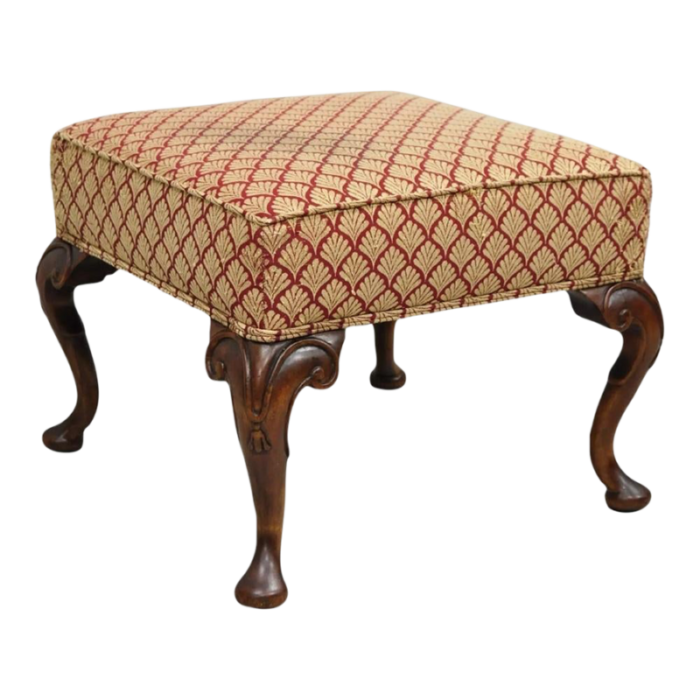 early 20th century english queen anne style carved walnut square upholstered ottoman footstool 7719