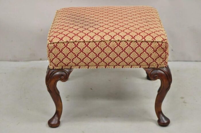 early 20th century english queen anne style carved walnut square upholstered ottoman footstool 9592