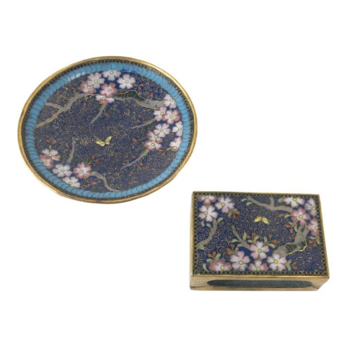 early 20th century japanese cloisonne enamel tray and matchbox cover 1