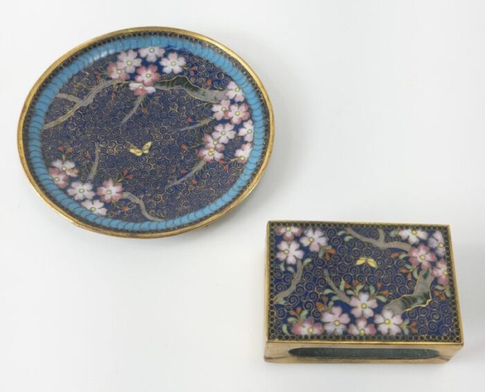 early 20th century japanese cloisonne enamel tray and matchbox cover 9