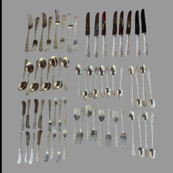 early 20th century kirk and son stieff sterling silver repousse flatware set service for 8 64 pieces 3094