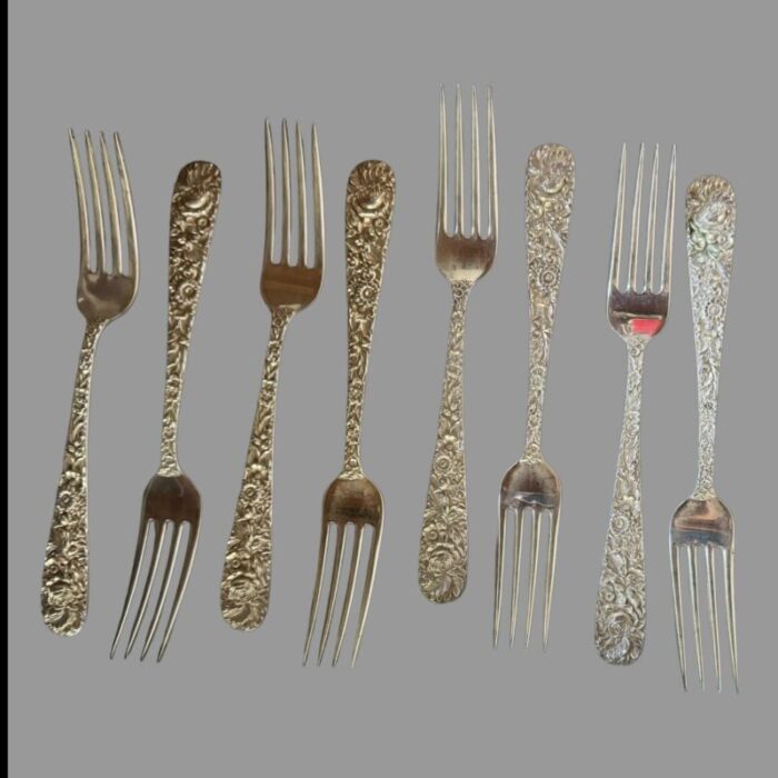 early 20th century kirk and son stieff sterling silver repousse flatware set service for 8 64 pieces 9302