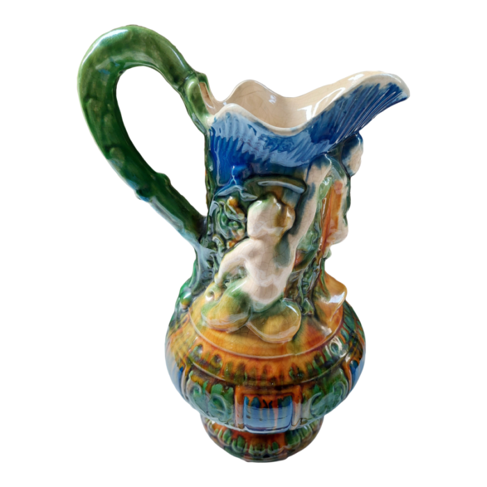 early 20th century majolica figure pitcher 7889