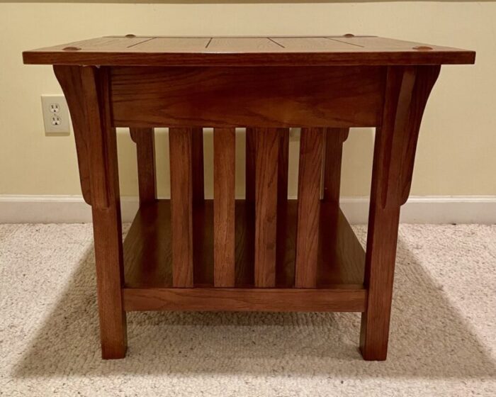 early 21st century mission style oak side table 5689