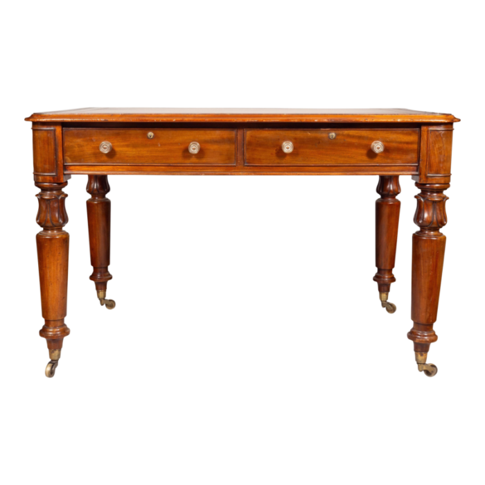 early victorian mahogany writing table with cope and collinson casters 4285