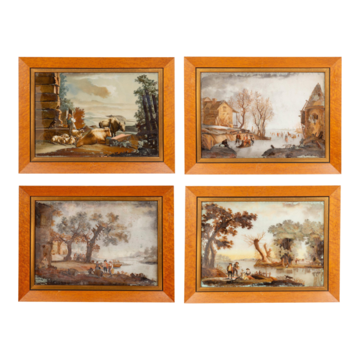 eighteenth century dutch reverse paintings on glass set of 4 3780